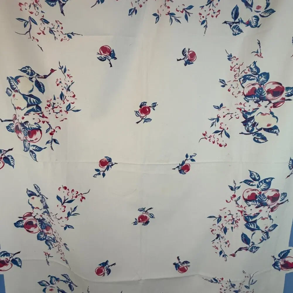Vintage Cherry Floral Tablecloth Cottage Farmhouse Kitchen Linen 50x62